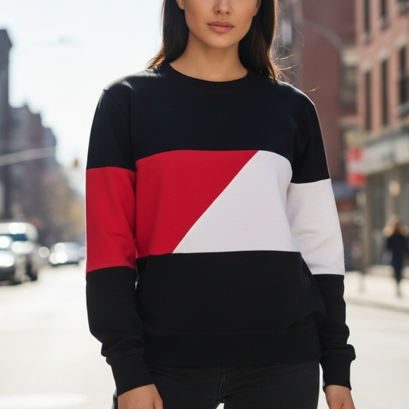 ZYIA Sweaters - Zyia Colorblock Sweatshirt Women M/L Black Red White Athletic Crewneck Pullover